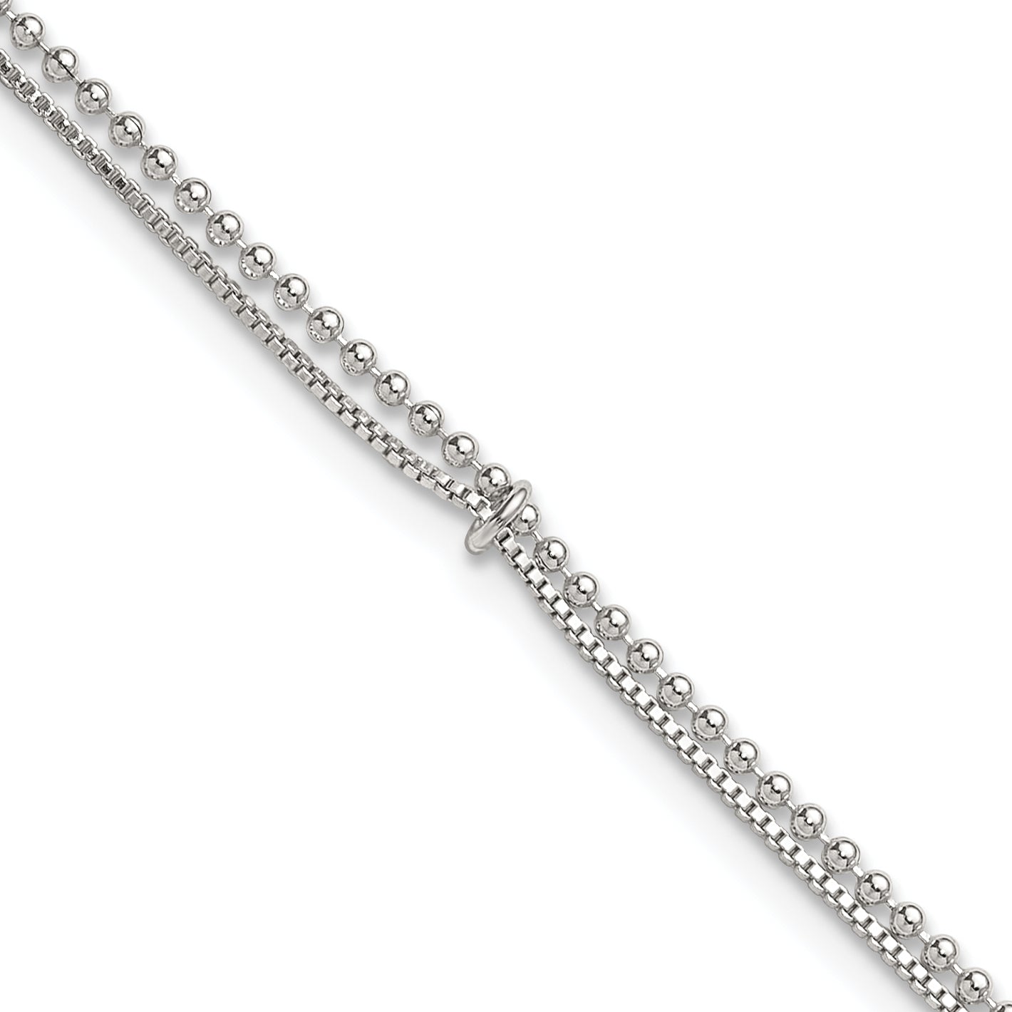Sterling Silver Beaded 2 Strand 9 inch Plus 1 inch Extender - Total 10 inch Anklet