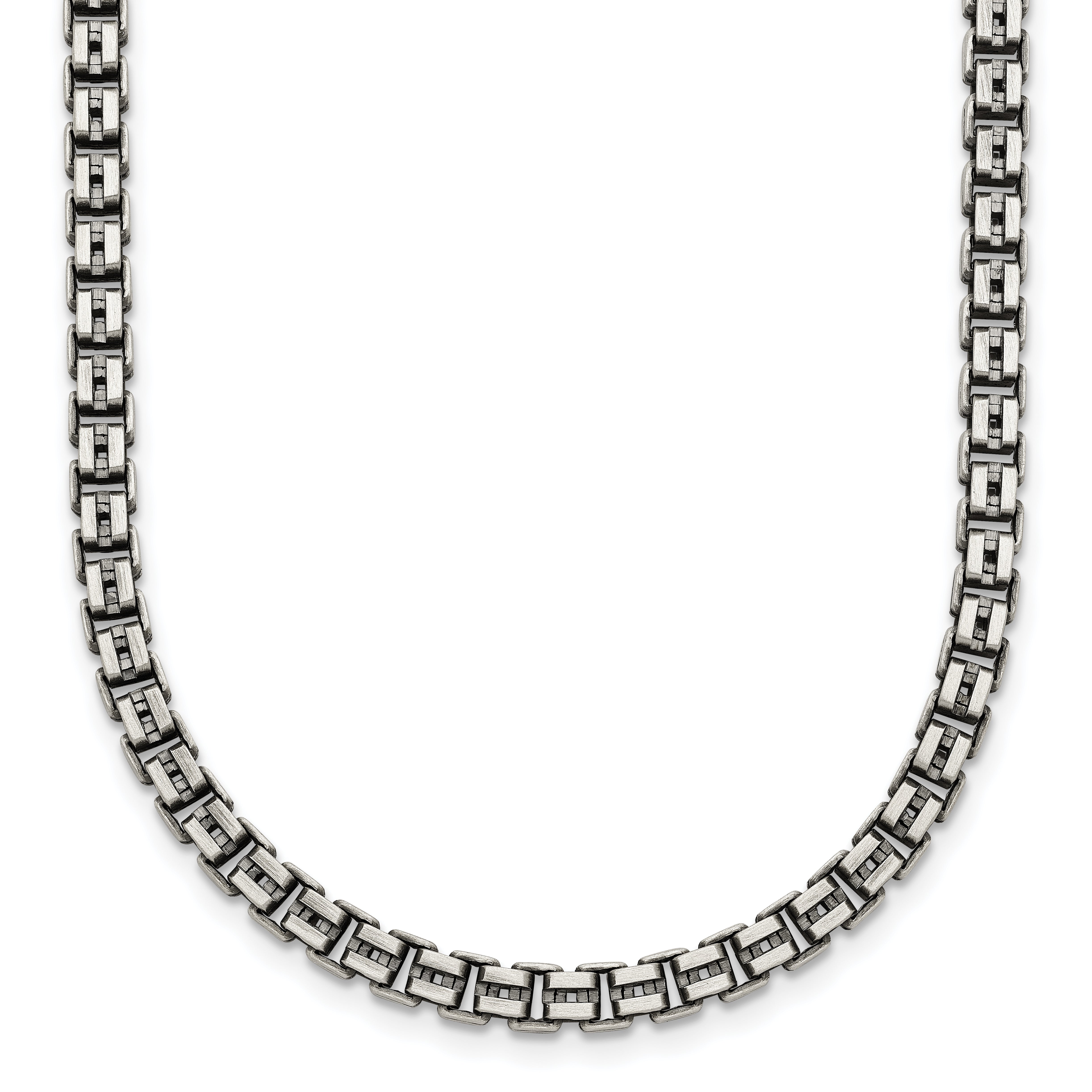 Sterling Silver Antiqued Brushed 4.00mm Fancy Box Link 19.75 inch Necklace