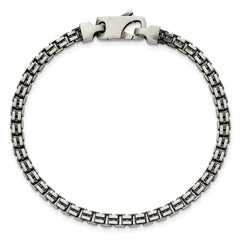 Sterling Silver Antiqued Brushed 4.00mm Fancy Box Link 7.75 inch Bracelet
