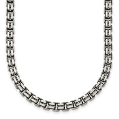 Sterling Silver Antiqued Brushed 5.00mm Fancy Box Link 19.75 inch Necklace