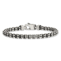 Sterling Silver Antiqued Brushed 5.00mm Fancy Box Link 7.75 inch Bracelet