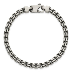 Sterling Silver Antiqued Brushed 5.00mm Fancy Box Link 7.75 inch Bracelet