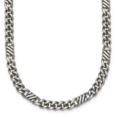Sterling Silver Black Ruthenium-plated Brushed Fancy Curb Chain Mens 22 inch Necklace