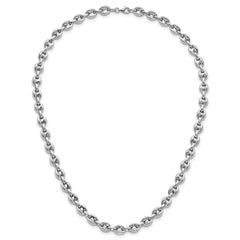 Sterling Silver Rhodium-plated Polished 7mm Puffed Mariner Link 18 inch Necklace