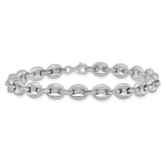 Sterling Silver Rhodium-plated Polished 7mm Puffed Mariner Link 7.75 inch Bracelet
