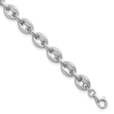 Sterling Silver Rhodium-plated Polished 7mm Puffed Mariner Link 7.75 inch Bracelet