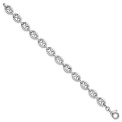 Sterling Silver Rhodium-plated Puffed Anchor/Mariner Link 7.5 inch Bracelet
