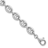 Sterling Silver Rhodium-plated Puffed Anchor/Mariner Link 7.5 inch Bracelet