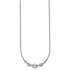 Sterling Silver Rhodium-plated Puffed Mariner Center with Side CZs 16 inch with 2 inch Extender Necklace