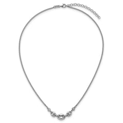 Sterling Silver Rhodium-plated Puffed Mariner Center with Side CZs 16 inch with 2 inch Extender Necklace