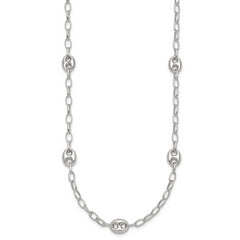 Sterling Silver Puffed Anchor/Mariner Link and Chain 7-Station 17 inch with 1.5 inch Extension Necklace