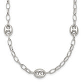 Sterling Silver Puffed Anchor/Mariner Link and Chain 7-Station 17 inch with 1.5 inch Extension Necklace