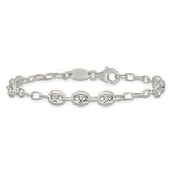 Sterling Silver Puffed Anchor/Mariner Link and Chain 8 inch Bracelet