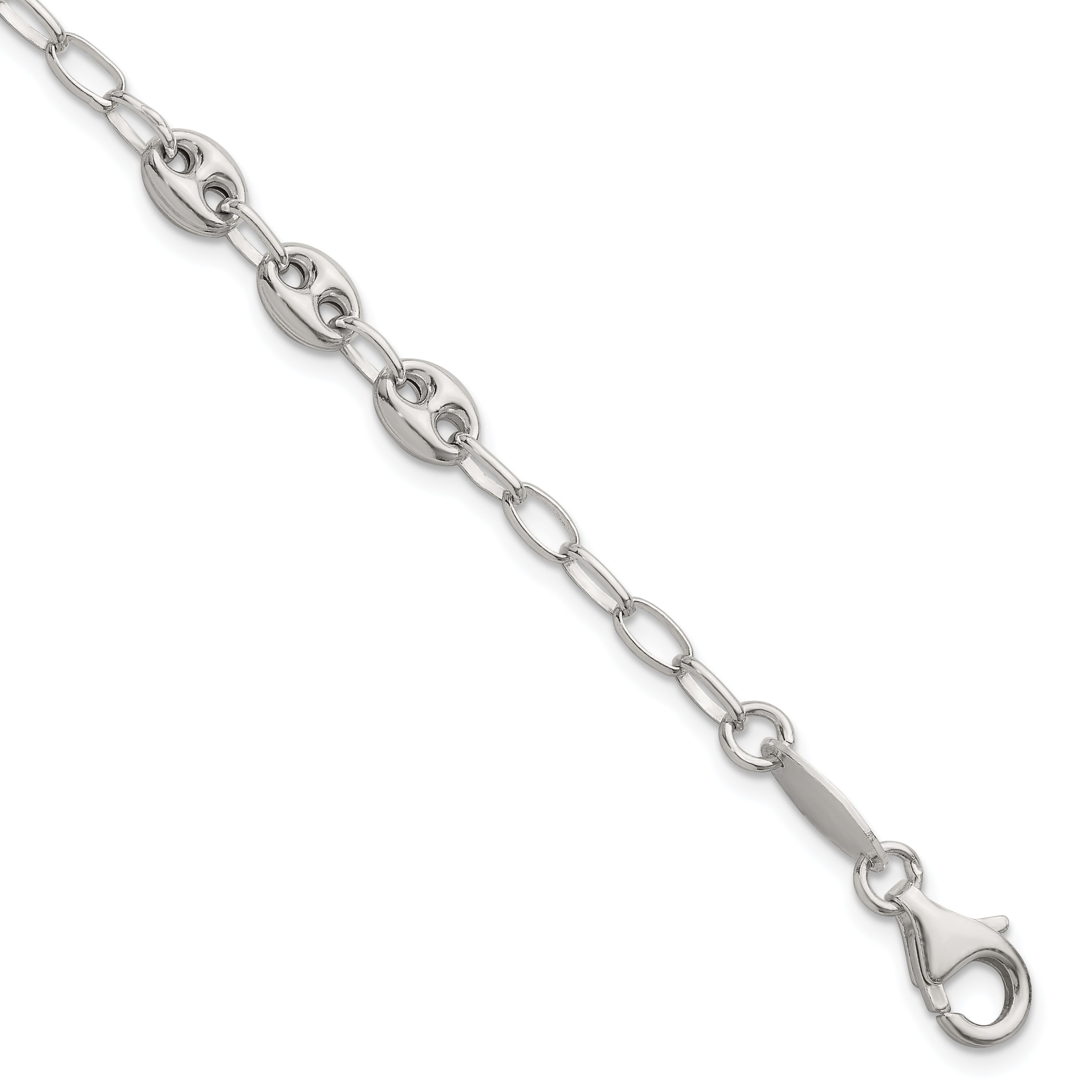 Sterling Silver Puffed Anchor/Mariner Link and Chain 8 inch Bracelet