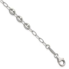 Sterling Silver Puffed Anchor/Mariner Link and Chain 8 inch Bracelet