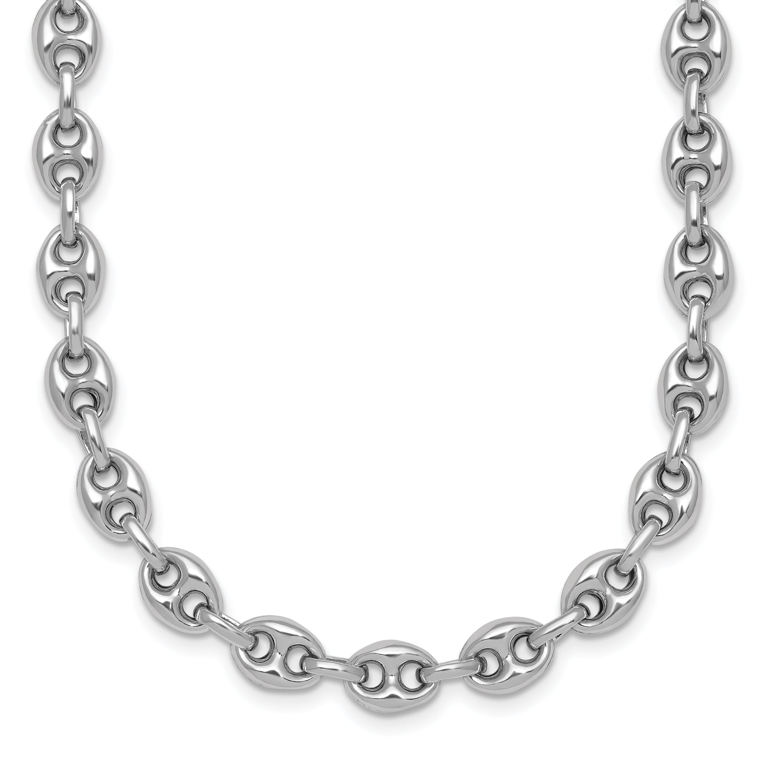 Sterling Silver Rhodium-plated Puffed Anchor/Mariner Link 18 inch Necklace