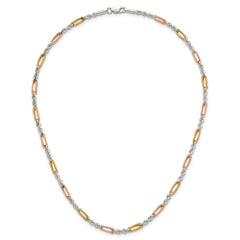 Sterling Silver Rose-tone and Gold-tone Polished 4.0mm Figaro Rope 18 Inch Necklace