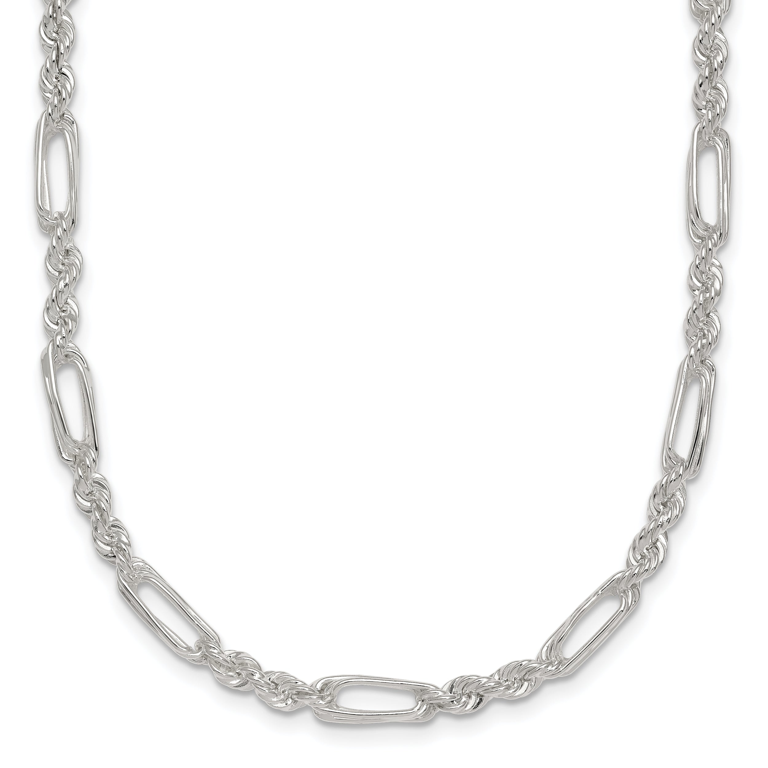 Sterling Silver Polished 4.0mm Figaro Rope 18 Inch Necklace