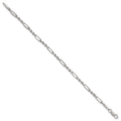 Sterling Silver Polished 4.0mm Figaro Rope 7.5 Inch Bracelet