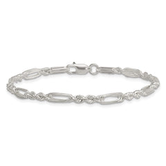 Sterling Silver Polished 4.0mm Figaro Rope 7.5 Inch Bracelet