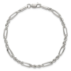Sterling Silver Polished 4.0mm Figaro Rope 7.5 Inch Bracelet