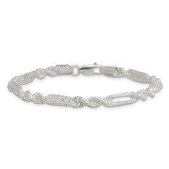 Sterling Silver Polished Textured 4.5mm Figaro Rope 7.5 inch Bracelet