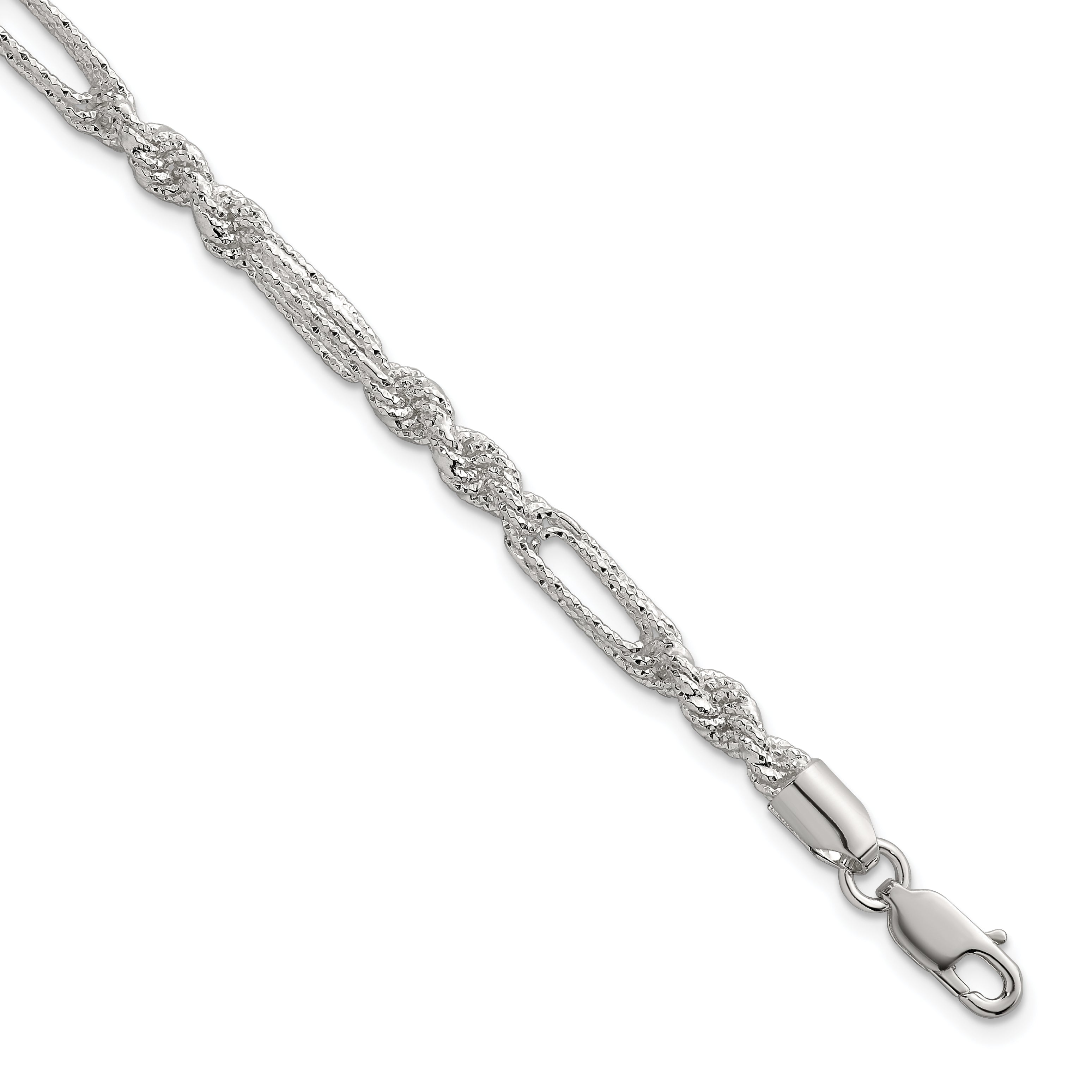 Sterling Silver Polished Textured 4.5mm Figaro Rope 7.5 inch Bracelet