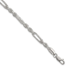 Sterling Silver Polished Textured 4.5mm Figaro Rope 7.5 inch Bracelet