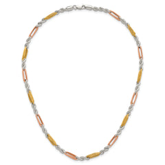 Sterling Silver Rose-tone and Gold-tone Polished 4.5mm Figaro Rope 18 Inch Necklace