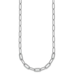 Sterling Silver Rhodium-plated Polished Fancy CZ Paperclip Chain 18 Inch Necklace