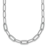 Sterling Silver Rhodium-plated Polished Fancy CZ Paperclip Chain 18 Inch Necklace