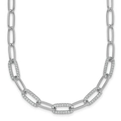 Sterling Silver Rhodium-plated Polished Fancy CZ Paperclip Chain 18 Inch Necklace