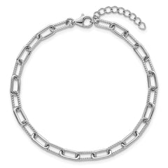 Sterling Silver Rhodium-plated Polished and Twisted Paperclip Link 7 Inch with 1 Inch Extension Bracelet