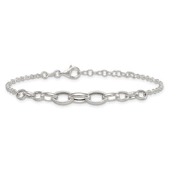 Sterling Silver Polished Fancy Graduated Cable Link 7 Inch with 1 Inch Extension Bracelet