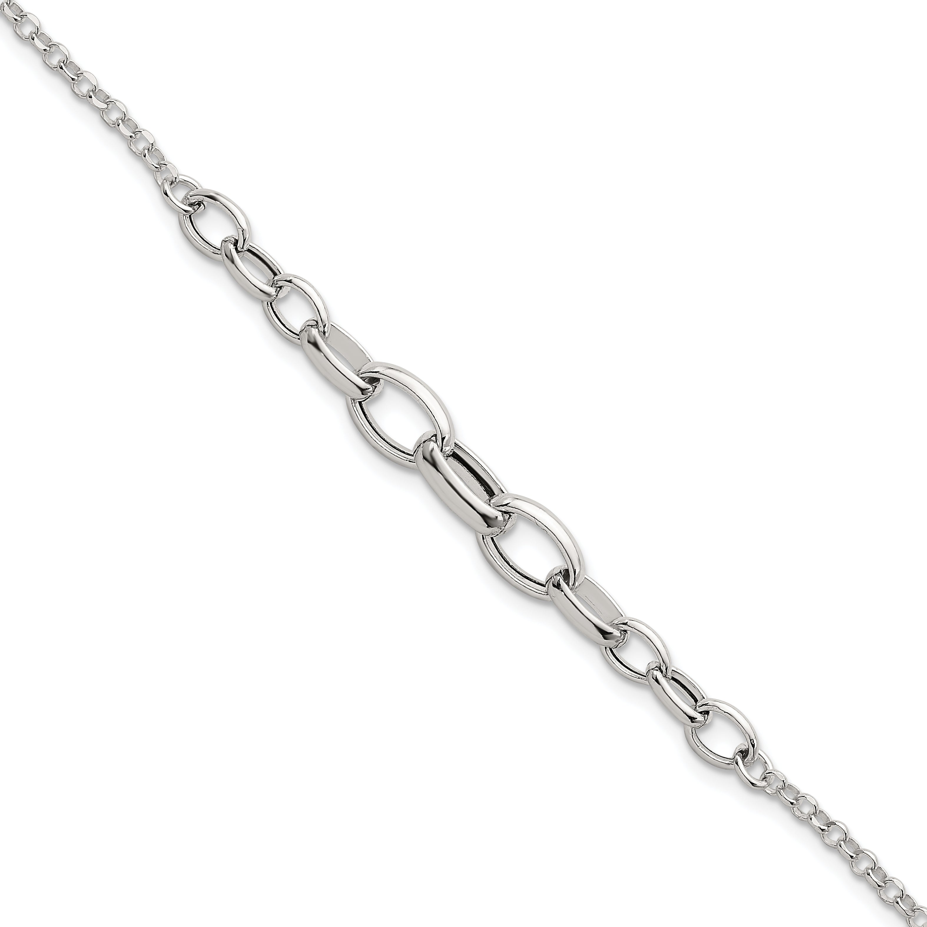 Sterling Silver Polished Fancy Graduated Cable Link 7 Inch with 1 Inch Extension Bracelet