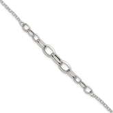 Sterling Silver Polished Fancy Graduated Cable Link 7 Inch with 1 Inch Extension Bracelet