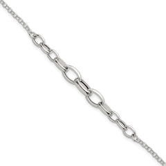 Sterling Silver Polished Fancy Graduated Cable Link 7 Inch with 1 Inch Extension Bracelet
