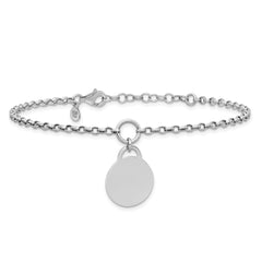 Sterling Silver Rhodium-plated Polished 7 inch with 1 inch extender Round Disc Bracelet