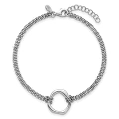 Sterling Silver Rhodium-plated Polished 7 inch with 1 inch extender Abstract 2-Strand Bracelet