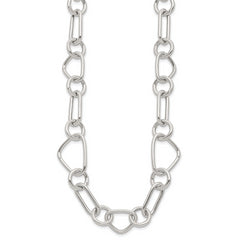 Sterling Silver Polished Triangle Round and Oval Link 17.5 inch Necklace