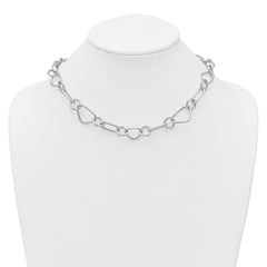 Sterling Silver Polished Triangle Round and Oval Link 17.5 inch Necklace