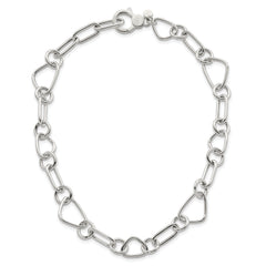 Sterling Silver Polished Triangle Round and Oval Link 17.5 inch Necklace