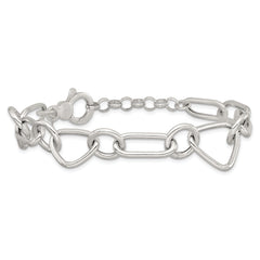 Sterling Silver Polished Triangle Round and Oval Link 8 inch with 1 inch extender Bracelet