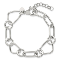 Sterling Silver Polished Triangle Round and Oval Link 8 inch with 1 inch extender Bracelet