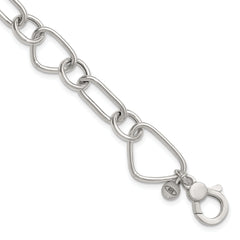 Sterling Silver Polished Triangle Round and Oval Link 8 inch with 1 inch extender Bracelet