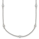 Sterling Silver Polished and Beaded CZ 16.75 inch with 0.5 inch Extension Necklace