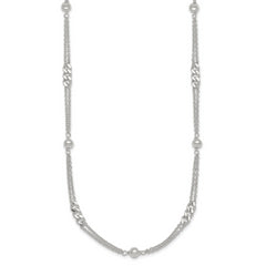 Sterling Silver Polished and Beaded Fancy Double-Strand Link 17.5 inch Necklace