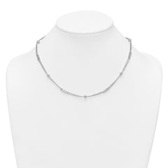 Sterling Silver Polished and Beaded Fancy Double-Strand Link 17.5 inch Necklace