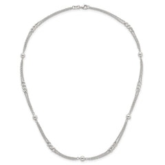 Sterling Silver Polished and Beaded Fancy Double-Strand Link 17.5 inch Necklace