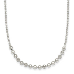 Sterling Silver Polished Center Beaded 18 Inch Necklace